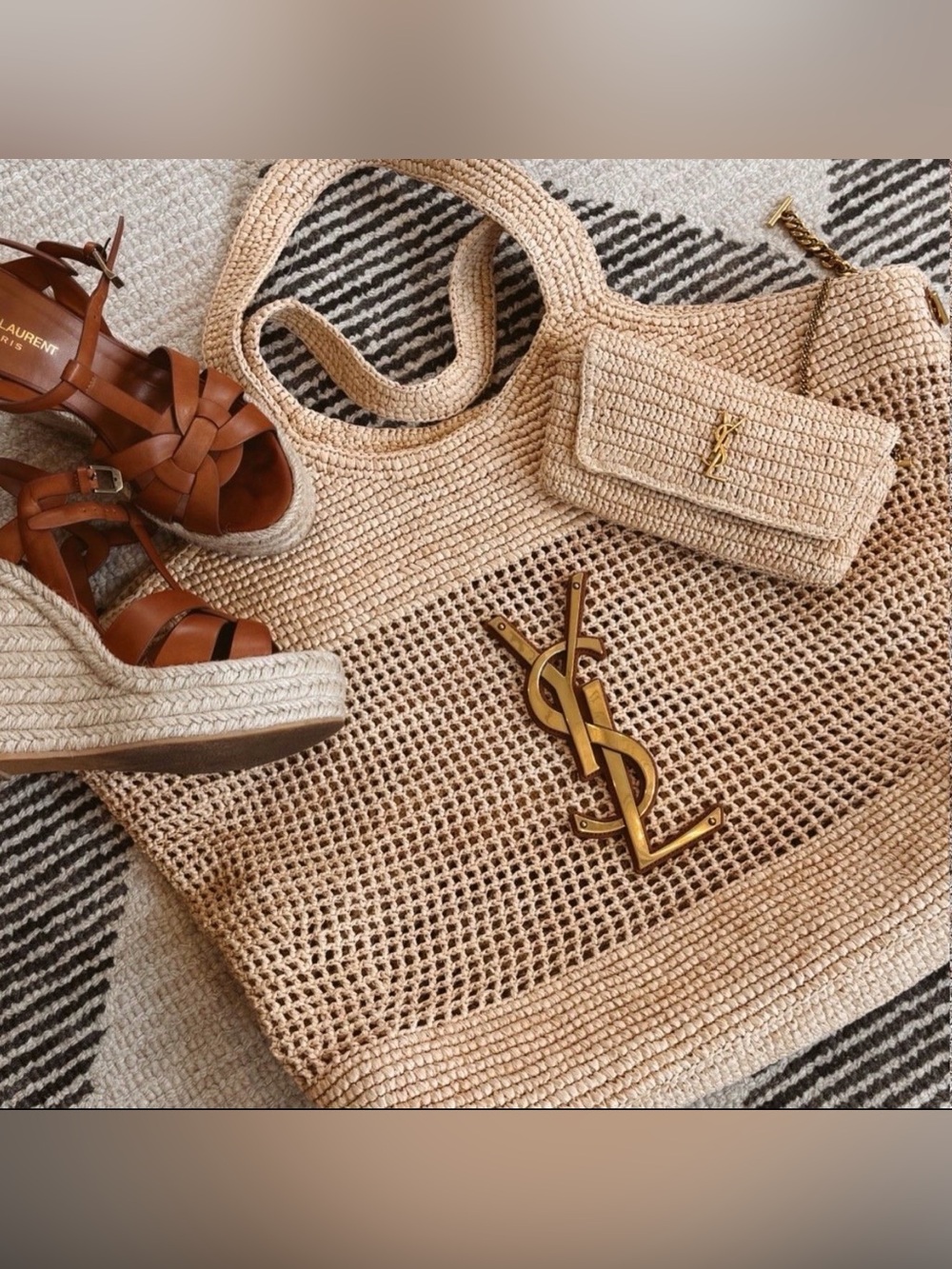 ✨Saint Laurent Icare Raffia Tote | Ebano
 XL Tote Bag | Sunglass Wallet Gold 🤎 - Picture 5 of 6